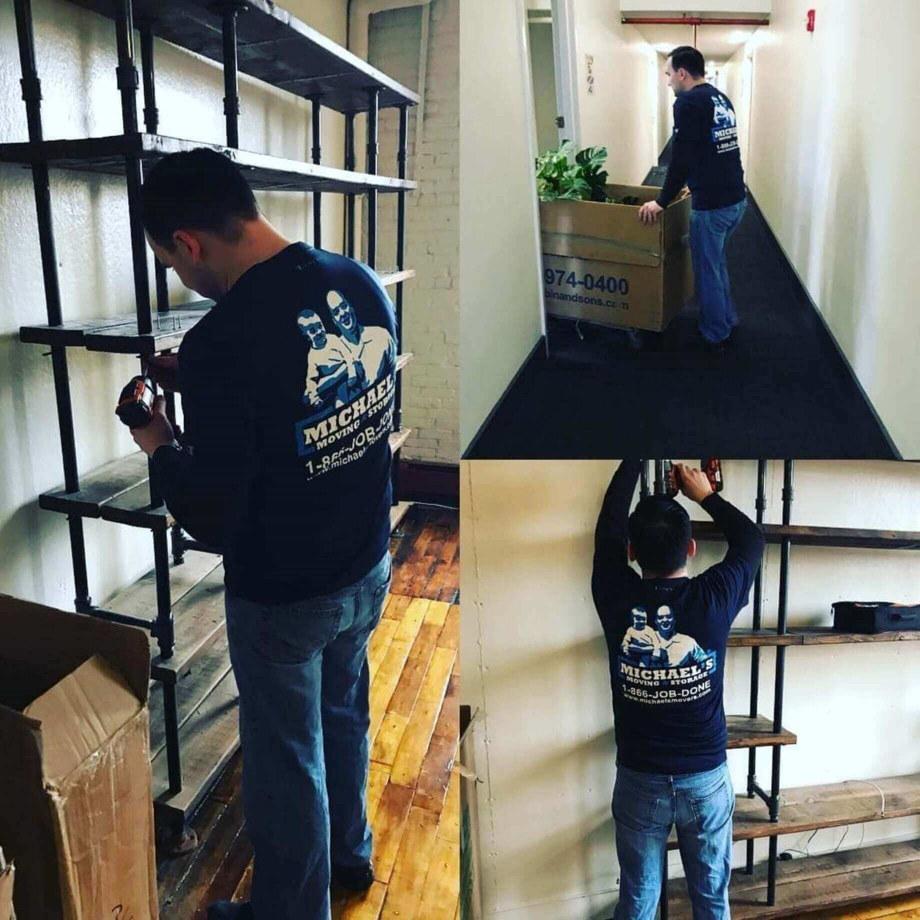 Professional movers working carefully